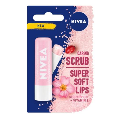 Miniaturka artykułu - Nivea Pielęgnujący peeling do ust w sztyfcie Dzika Róża, 4,8g