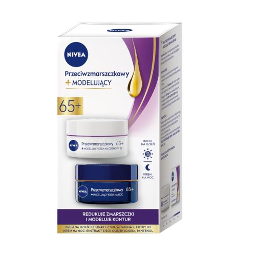 Miniaturka artykułu - NIVEA Zestaw Przeciwzmarszczkowy modelujący krem na noc 65+, 50ml + krem na dzień 65+, 50ml