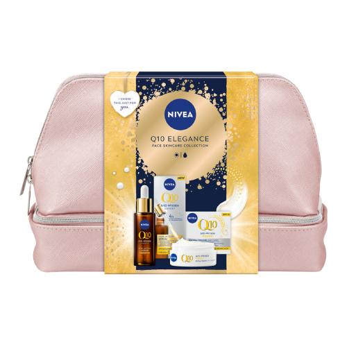 Miniaturka artykułu - NIVEA Q10 Elegance Zestaw Przeciwzmarszczkowy ujędrniający krem na dzień, 50ml + Przeciwzmarszczkowe podw&oacute;jnie aktywne serum, 30ml + kosmetyczka