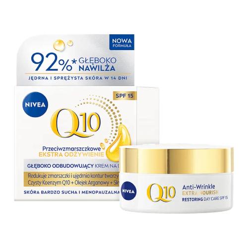 Miniaturka artykułu - NIVEA Q10 Krem przeciwzmarszczkowy do cery dojrzałej i wymagającej SPF15, 50 ml