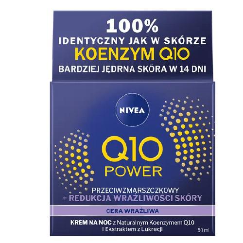 Miniaturka artykułu - NIVEA Q10 Power krem na noc przeciwzmarszczkowy + redukcja wrażliwości sk&oacute;ry, cera wrażliwa, 50ml
