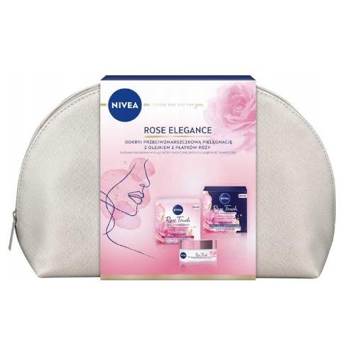 Miniaturka artykułu - NIVEA Rose Elegance, Zestaw Przeciwzmarszczkowy krem na dzień, 50ml + Przeciwzmarszczkowy krem na noc, 50ml + kosmetyczka