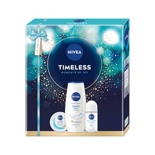 Miniaturka artykułu - Nivea Timeless Zestaw kosmetyk&oacute;w Krem do twarzy, 100 ml + Pielęgnujący żel po prysznic, 250 ml + Antyperspirant roll-on, 50 ml