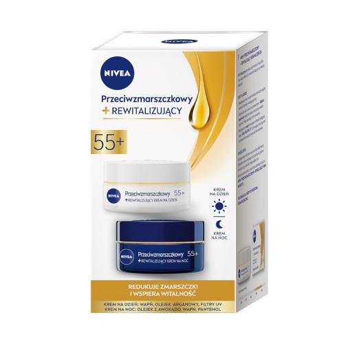 Miniaturka artykułu - NIVEA Zestaw Przeciwzmarszczkowy i rewitalizujący 55+ krem na dzień, 50ml + krem na noc, 50ml