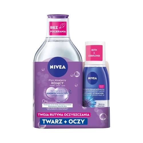 Miniaturka artykułu - Nivea Zestaw Duopack Płyn micelarny kojący, 400 ml + Płyn do demakijażu oczu, 125 ml