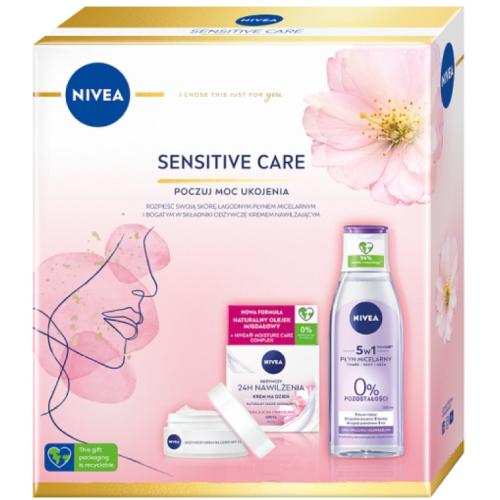 Miniaturka artykułu - NIVEA ZESTAW SENSITIVE CARE Odżywczy krem na dzień, 50ml + Płyn micelarny 5w1 do cery wrażliwej, 200ml