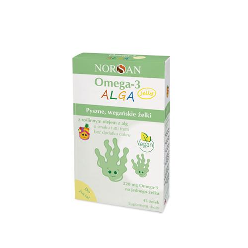 Miniaturka artykułu - Norsan Omega-3 Alga Jelly żelki z roślinnym olejem z alg o smaku tutti frutti, 45 szt.