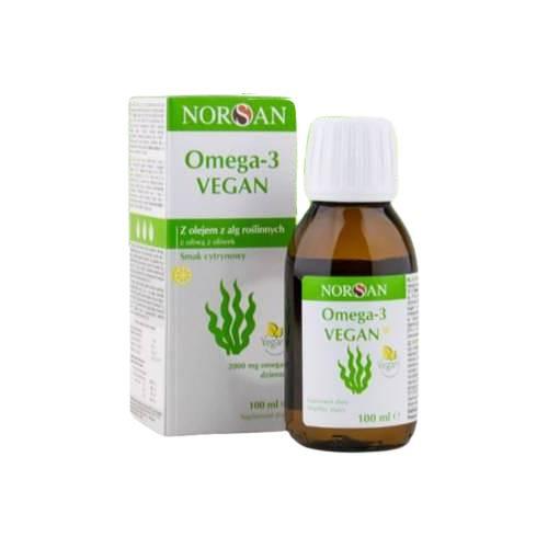 Miniaturka artykułu - Norsan Omega-3 Vegan z olejem z alg roślinnych o smaku cytrynowym, 100 ml 