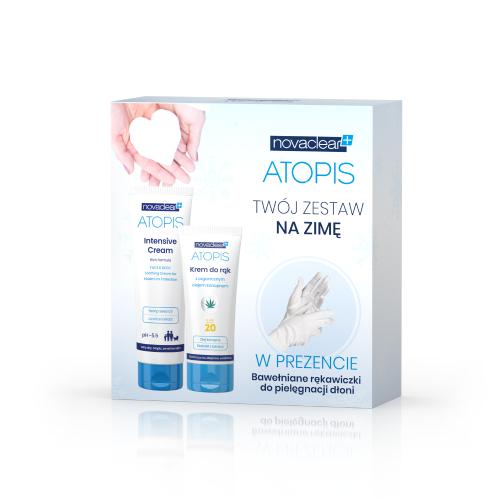 Miniaturka artykułu - NOVACLEAR ATOPIS Zestaw (Krem natłuszczający do twarzy i ciała, 100ml + Krem do rąk SP 20, 50ml + Rękawiczki bawełniane)