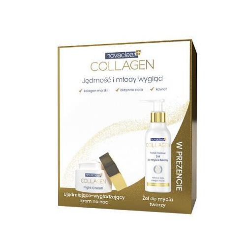 Miniaturka artykułu - NOVACLEAR COLLAGEN Zestaw: Ujędrniająco-wygładzający krem na noc 50ml + Żel do mycia twarzy 150ml