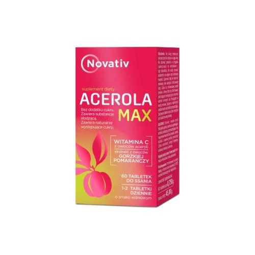 Miniaturka artykułu - Novativ Acerola Max, 60tabl. do ssania KR&Oacute;TKA DATA 19.11.2026