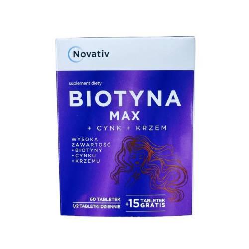 Miniaturka artykułu - Novativ Biotyna Max+Cynk+Krzem, 75tabl.
