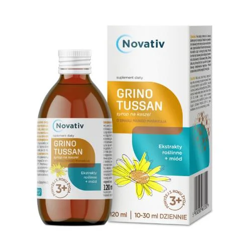 Miniaturka artykułu - Novativ Grinotussan Syrop, 120ml KR&Oacute;TKA DATA 30.09.2026