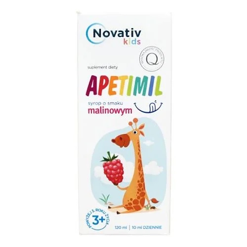 Miniaturka artykułu - Novativ Kids Apetimil Syrop o smaku malinowym, 120ml KR&Oacute;TKA DATA 31.10.2026