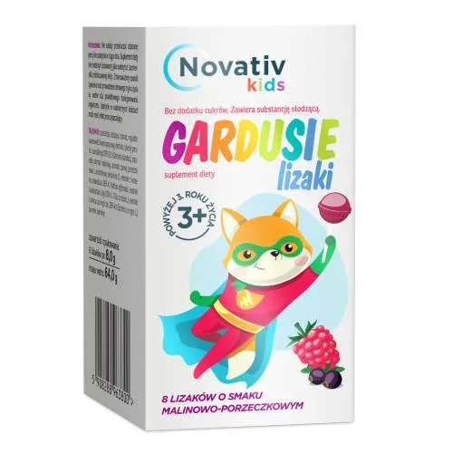 Miniaturka artykułu - Novativ Kids Gardusie Lizaki o smaku malinowo-porzeczkowym, 8 szt.