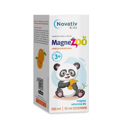Miniaturka artykułu - Novativ kids Magnezoo płyn o smaku pomarańczowym, 120 ml  KR&Oacute;TKA DATA 30.09.2026