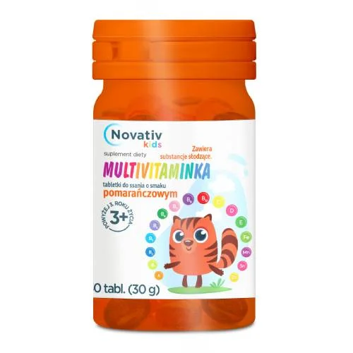 Miniaturka artykułu - Novativ Kids Multivitaminka tabletki do ssania o smaku pomarańczowym, 30 tabl.