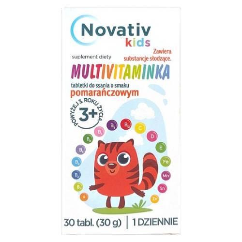 Miniaturka artykułu - Novativ Kids Multivitaminka tabletki do ssania o smaku pomarańczowym, 30 tabl. BRAK OPAKOWANIA TEKTUROWEGO