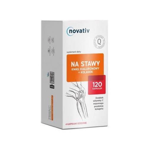 Miniaturka artykułu - Novativ Na stawy kwas hialuronowy + kolagen, 120kaps.