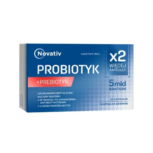 Miniaturka artykułu - Novativ Probiotyk + Prebiotyk 5mld bakterii, 20 kaps.