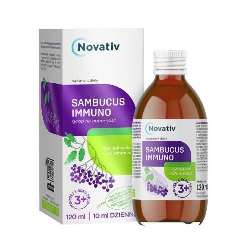 Miniaturka artykułu - Novativ Sambucus immuno Syrop na odporność, 120ml USZKODZONY KARTON