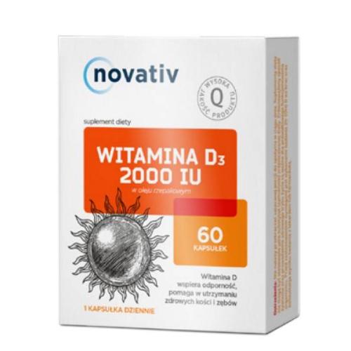 Miniaturka artykułu - Novativ Witamina D3 2000 IU, 60kaps.