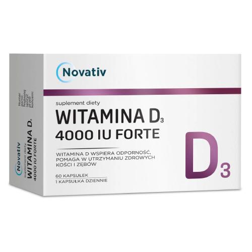 Miniaturka artykułu - Novativ Witamina D3 4000 IU Forte, 60kaps.