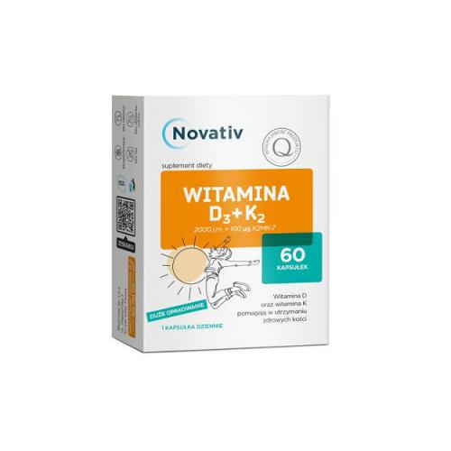 Miniaturka artykułu - Novativ Witamina D3+K2, 60kaps.