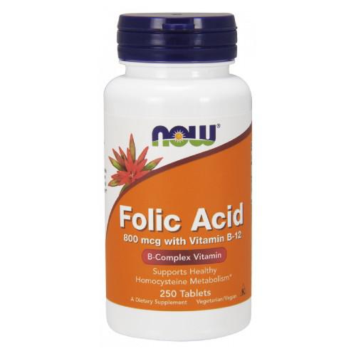 Miniaturka artykułu - NOW Folic Acid 800 mcg with Vitamin B-12- 250 tabl.