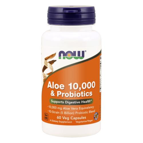 Miniaturka artykułu - NOW FOODS Aloe 10 000 & Probiotics, 60 kaps.