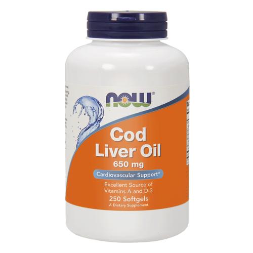 Miniaturka artykułu - NOW FOODS Cod Liver Oil 650 mg tran, 250 kaps.
