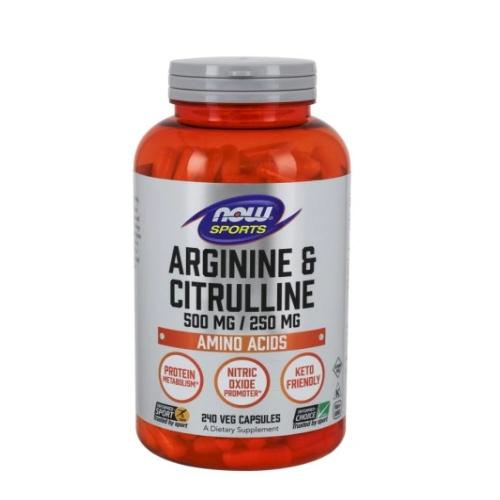 Miniaturka artykułu - NOW FOODS Sports Arginina i Cytrulina L-Arginine + L-Citrulline, 240 kapsułek