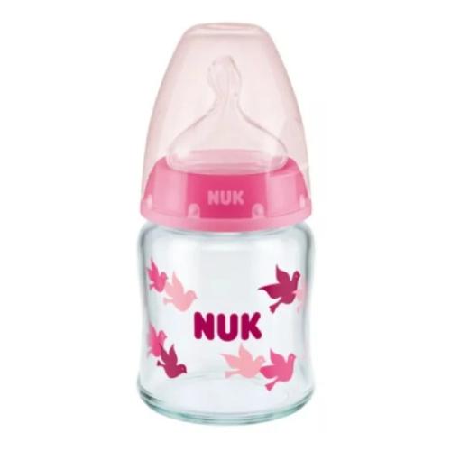 Miniaturka artykułu - NUK First Choice Butelka antykolkowa szklana ze wskaźnikiem temperatury S 0-6m r&oacute;żowa, 120ml