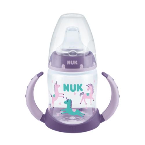 Miniaturka artykułu - NUK Butelka FC+Butelka uchwytami i wskaźnikiem temperatury ustnik silikonowy niekapek fioletowa 6-18m, 150ml