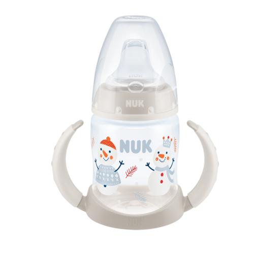 Miniaturka artykułu - NUK Butelka z uchwytami First Choice+ 6-18m ustnik silikonowy niekapek Snow biała, 150ml