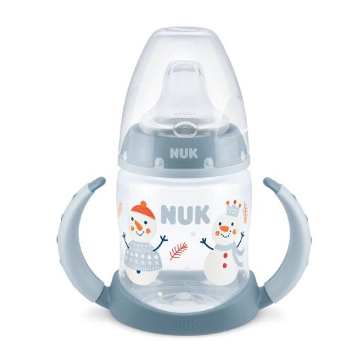 Miniaturka artykułu - NUK Butelka z uchwytami First Choice+ 6-18m ustnik silikonowy niekapek Snow niebieska, 150ml