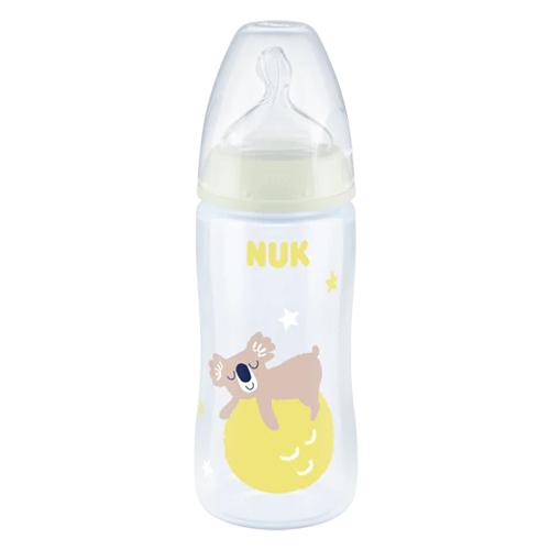 Miniaturka artykułu - NUK FC+NIGHT Butelka z wskaźnikiem temperatury - smoczek silikonowy 6-18m , M MIŚ, 300ml 