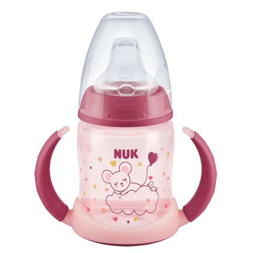 Miniaturka artykułu - NUK FIRST CHOICE Butelka do nauki picia z uchwytem i silikonowym ustnikiem niekapkiem r&oacute;żowa, 150ml