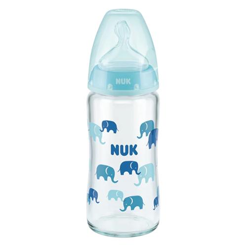 Miniaturka artykułu - NUK First Choice Butelka antykolkowa szklana ze wskaźnikiem temperatury M 6-18m niebieska, 240ml