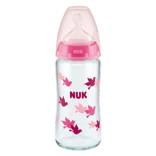 Miniaturka artykułu - NUK First Choice Butelka antykolkowa szklana ze wskaźnikiem temperatury M 6-18m r&oacute;żowa, 240ml