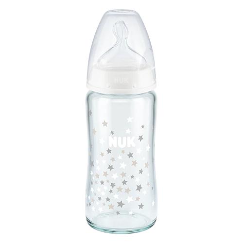 Miniaturka artykułu - NUK First Choice Butelka antykolkowa szklana ze wskaźnikiem temperatury M 6-18m biała, 240ml