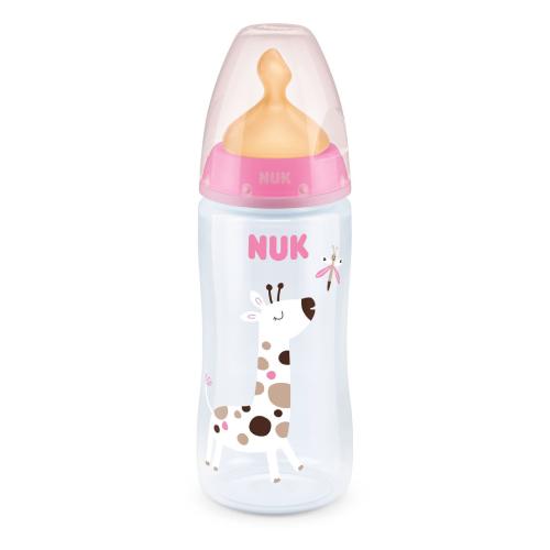 Miniaturka artykułu - NUK First Choice+ Butelka ze wskaźnikiem temperatury ze smoczkiem lateksowym 0-6m Żyrafa, 300ml
