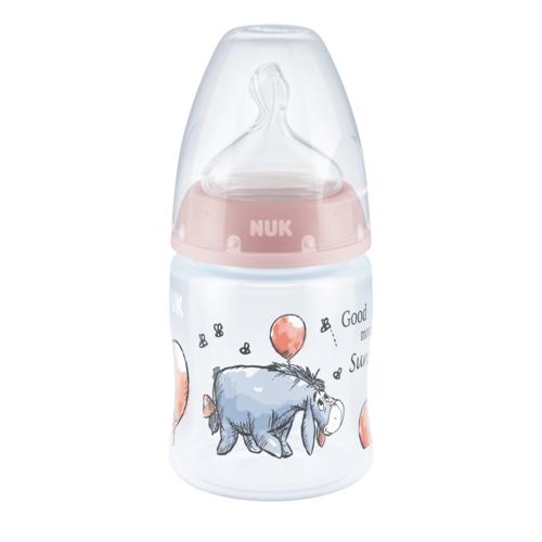 Miniaturka artykułu - NUK First Choice+ Osiołek Butelka ze wskaźnikiem temperatury ze smoczkiem silikonowym 0-6m M r&oacute;żowa 150ml