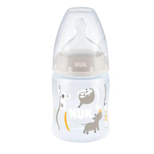 Miniaturka artykułu - NUK First Choice+ Butelka ze wskaźnikiem temperatury ze smoczkiem silikonowym 0-6m M szara, 150ml