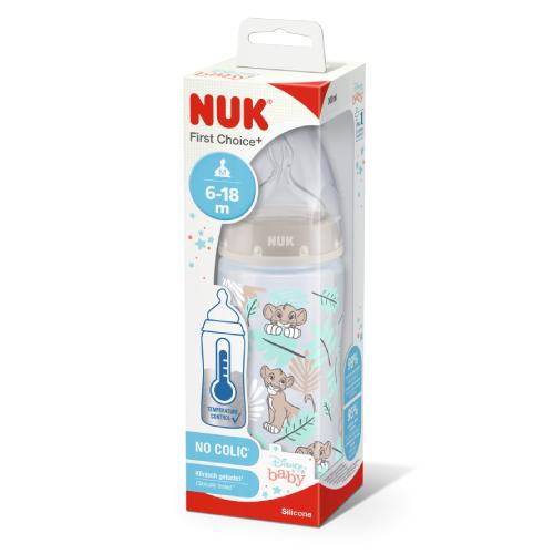 Miniaturka artykułu - NUK First Choice+ Butelka ze wskaźnikiem temperatury ze smoczkiem silikonowym Kr&oacute;l Lew 300ml 6-18m