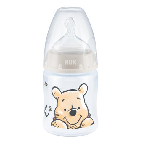 Miniaturka artykułu - NUK First Choice+ Kubuś Puchatek Butelka ze wskaźnikiem temperatury ze smoczkiem silikonowym 0-6m M szara, 150ml	