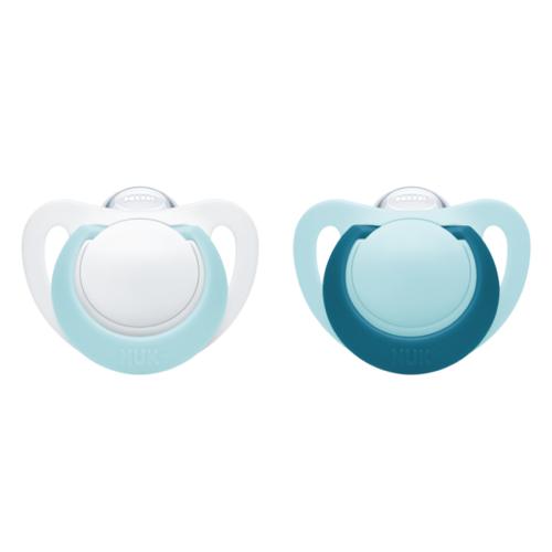 Miniaturka artykułu - NUK Genius Silikonowy smoczek uspokajający turkusowy/biały 18-36m, 2 sztuki