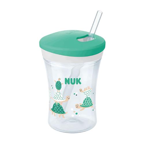 Miniaturka artykułu - NUK Kubek niekapek Evolution Action Cup z silikonową słomką zielony/ż&oacute;łwie, 230ml
