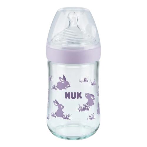 Miniaturka artykułu - NUK Nature Sense Butelka szklana ze wskaźnikiem temperatury fioletowa, 240ml
