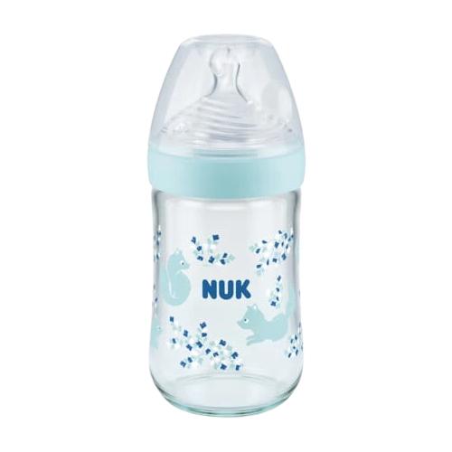 Miniaturka artykułu - NUK Nature Sense Butelka szklana ze wskaźnikiem temperatury niebieska, 240ml